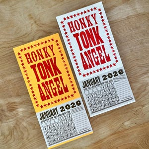 HONKY TONK Angel Mini 2026 CALENDAR Choose White or Orange Paper Hand Printed Letterpress country music star Loretta Lynn Dolly Parton Bild 2