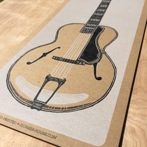 ARCHTOP GUITAR PRINT Hand Printed Letterpress Instrument Linocut Relief Bluegrass Old Time Music Musician Gift Wall Decor Studio Art Blues image 3