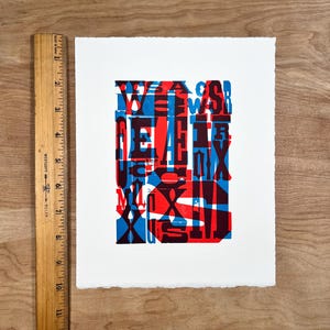No. 1 TYPOGRAPHY Art PRINT 8x10, Hand Printed Letterpress, graphic design gifts, fonts and letters, serif sans serif type, red blue fine art image 5