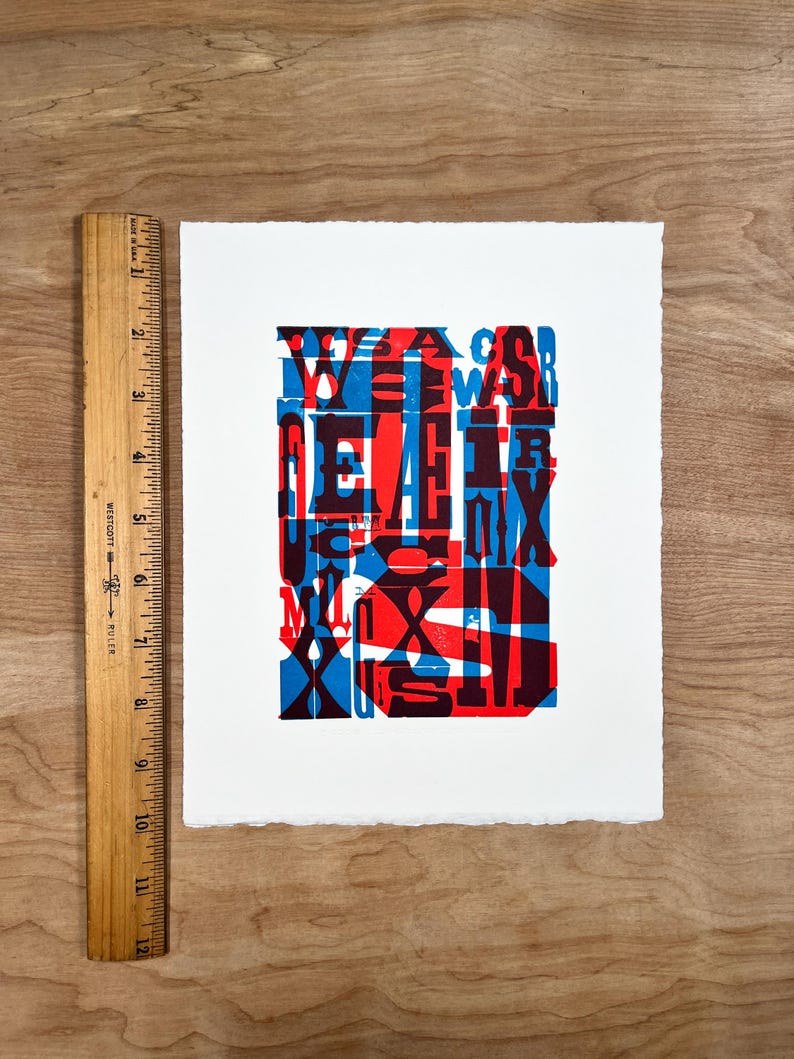 No. 1 TYPOGRAPHY Art PRINT 8x10, Hand Printed Letterpress, graphic design gifts, fonts and letters, serif sans serif type, red blue fine art image 5