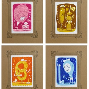 FOOD on a STICK CARNIVAL Food 4-pack in Kraft Mats Hand Printed Letterpress Turkey Leg, Cotton Candy, Corn Dog, Candy Apple, Pretz image 1