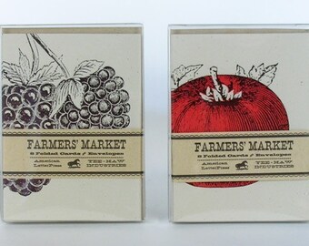 4 Packs FARMERS MARKET Cards Hand Printed Letterpress 32 Cards with Envelopes, ripe veggies, garden fresh, gift for a chef, mother's day art