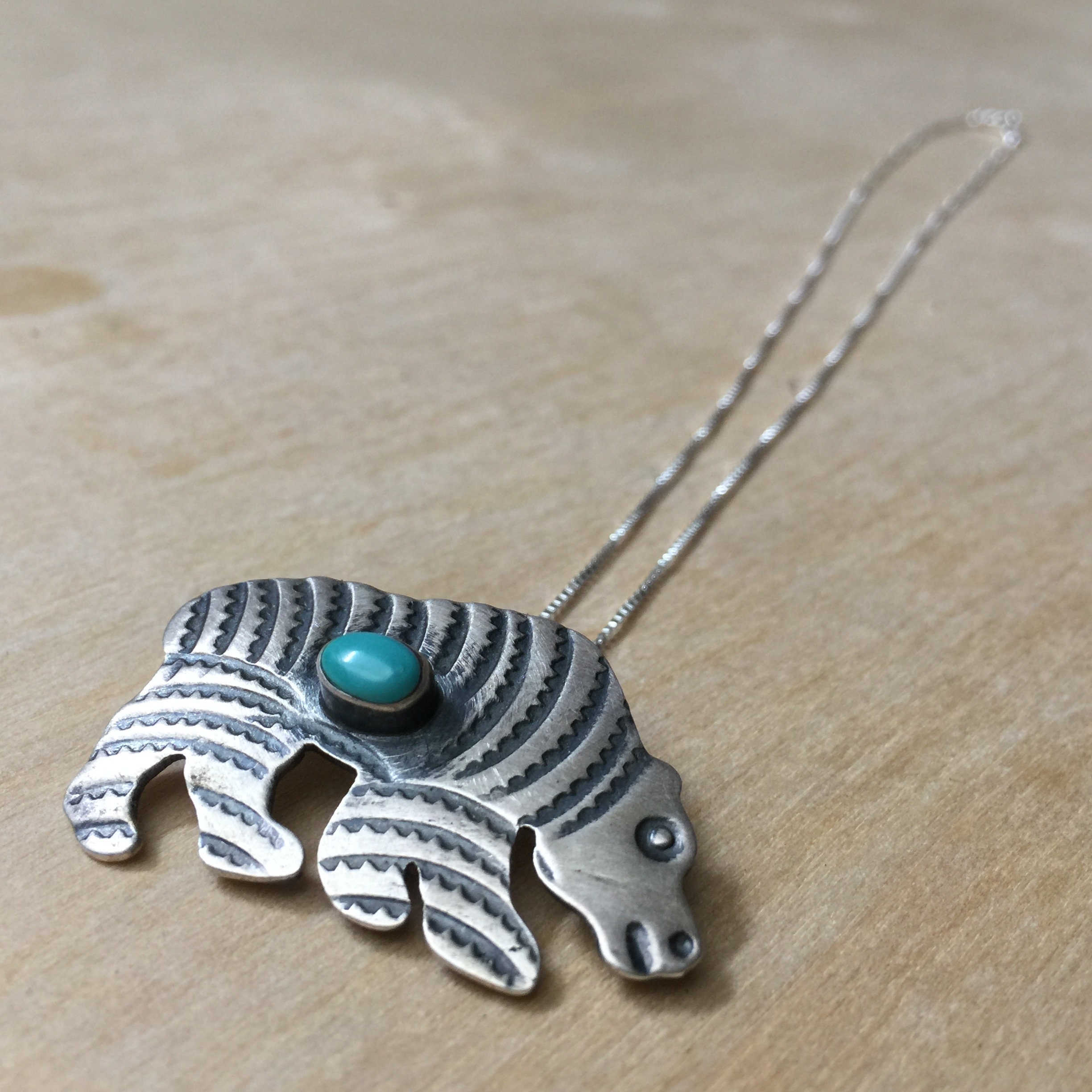 Small Silver BEAR NECKLACE TURQUOISE Set in Sterling Navajo | Etsy