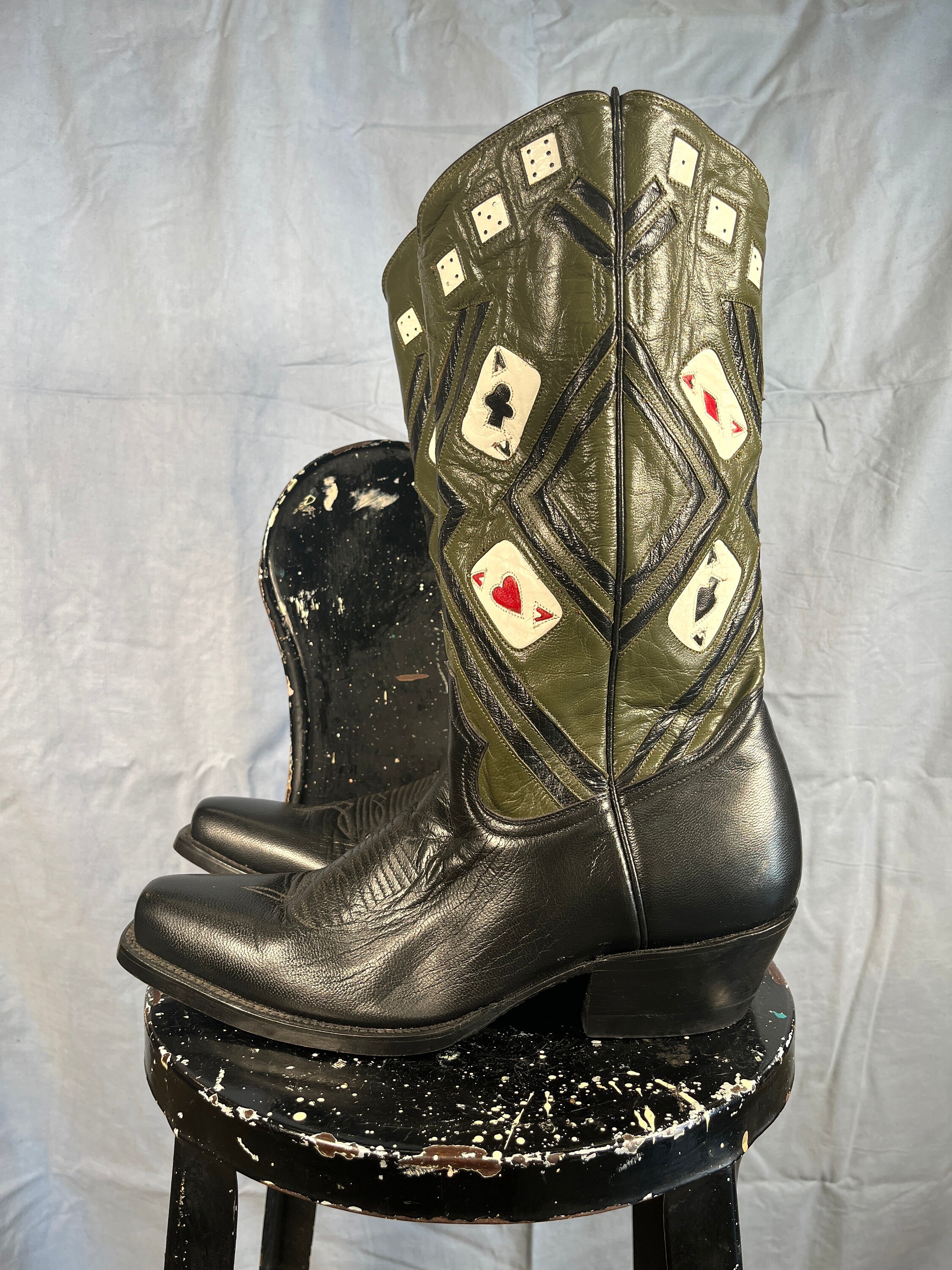 Four Aces COWBOY BOOTS Vintage MONTANA Size 8.5 Mens Black and