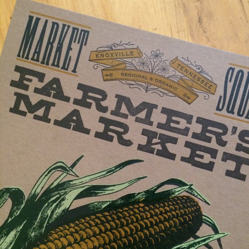 FARMERS MARKET Corn Poster, hand printed letterpress print, Farming art, Kitchen art, Gift for farmers, Vegetable, Food Art, farm to table image 4