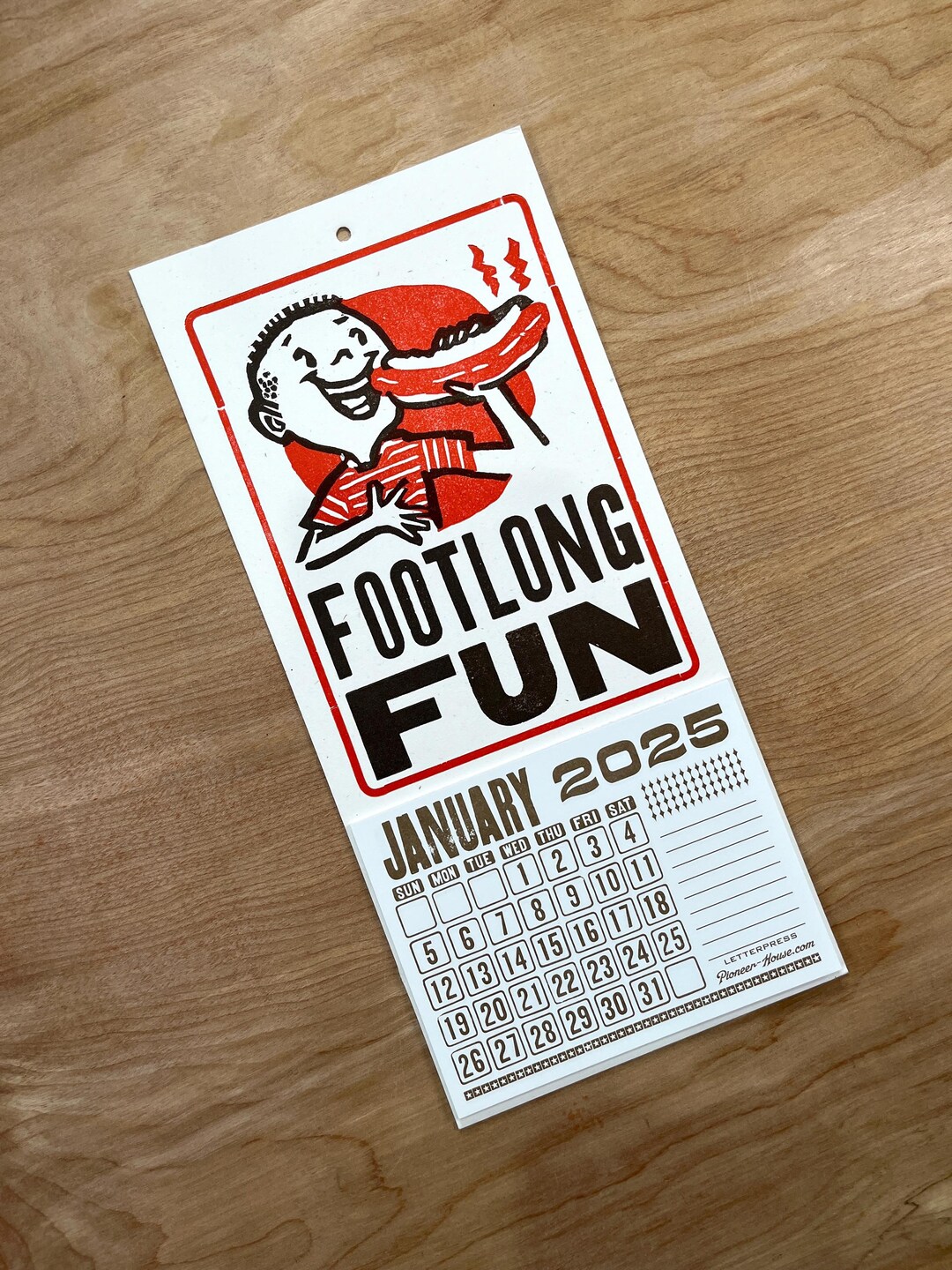 FOOTLONG Hotdog FUN Mini CALENDAR 2025 Hand Printed Letterpress County