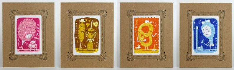 FOOD on a STICK CARNIVAL Food 4-pack in Kraft Mats Hand Printed Letterpress Turkey Leg, Cotton Candy, Corn Dog, Candy Apple, Pretz image 2