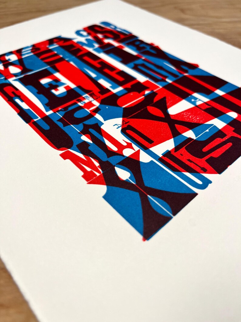 No. 1 TYPOGRAPHY Art PRINT 8x10, Hand Printed Letterpress, graphic design gifts, fonts and letters, serif sans serif type, red blue fine art image 2