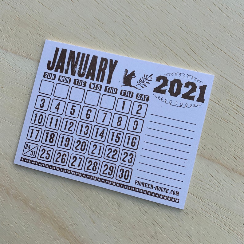 2021 mini calendar