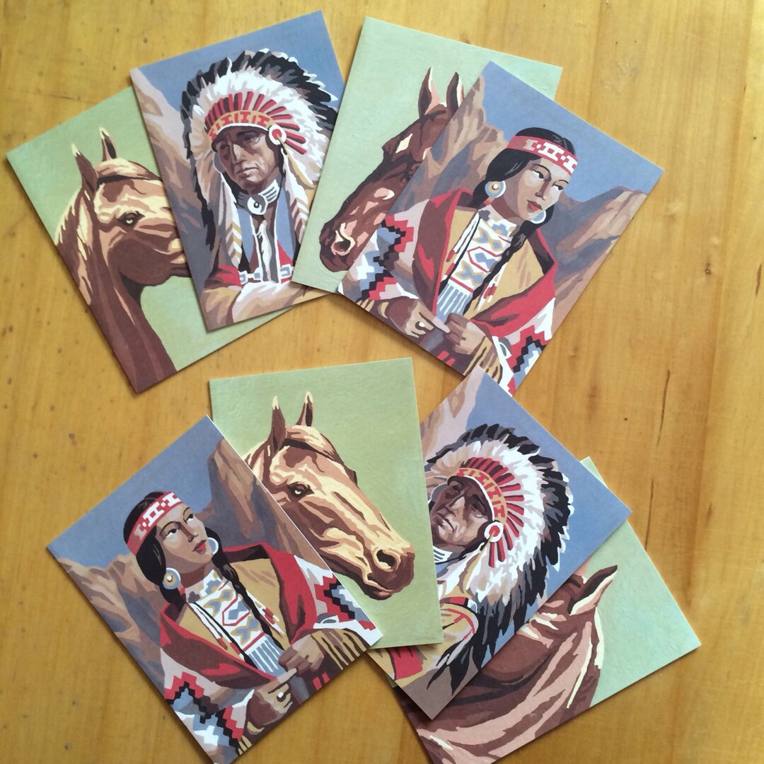 8 NATIVE AMERICAN Greeting Card Pack Vintage Indian Chief Etsy