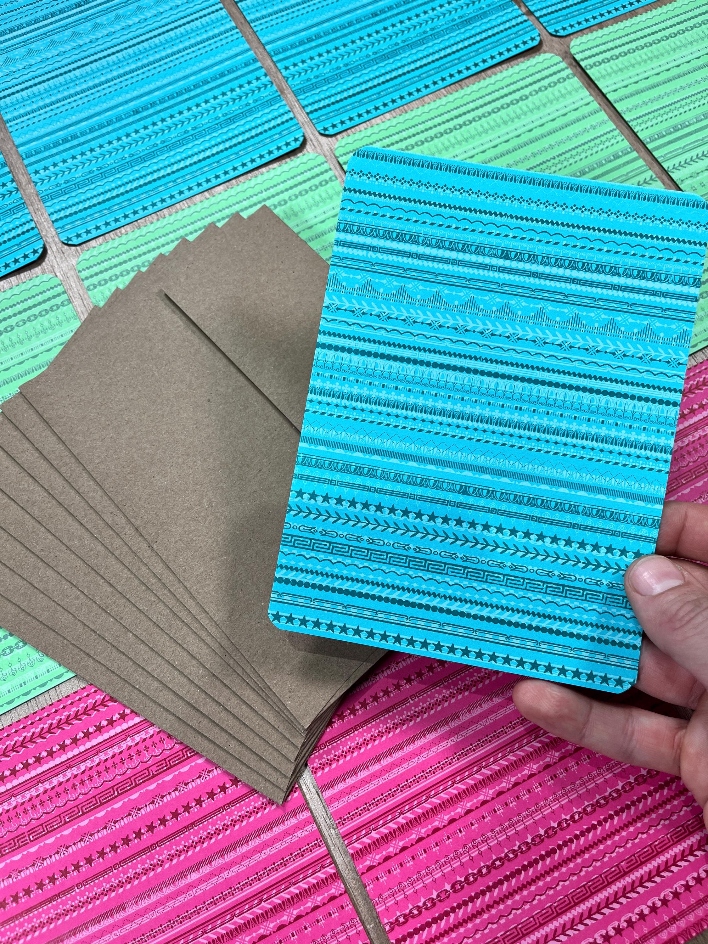 Letterpress Pattern Pack of 8 LETTERPRESS PATTERN Flat Cards in Assorted Colors With Kraft ...