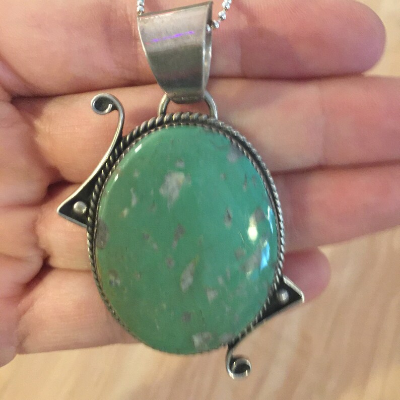 Large Turquoise Pendant Necklace Sterling Silver Chain Signed - Large Turquoise Pendant Necklace Large Turquoise Pendant Necklace Sterling Silver Chain Signed - Large Turquoise Pendant Necklace