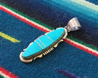 SILVER & TURQUOISE PENDANT signed Steve Francisco handmade vintage sterling silver hallmark native american Navajo hand crafted necklace art