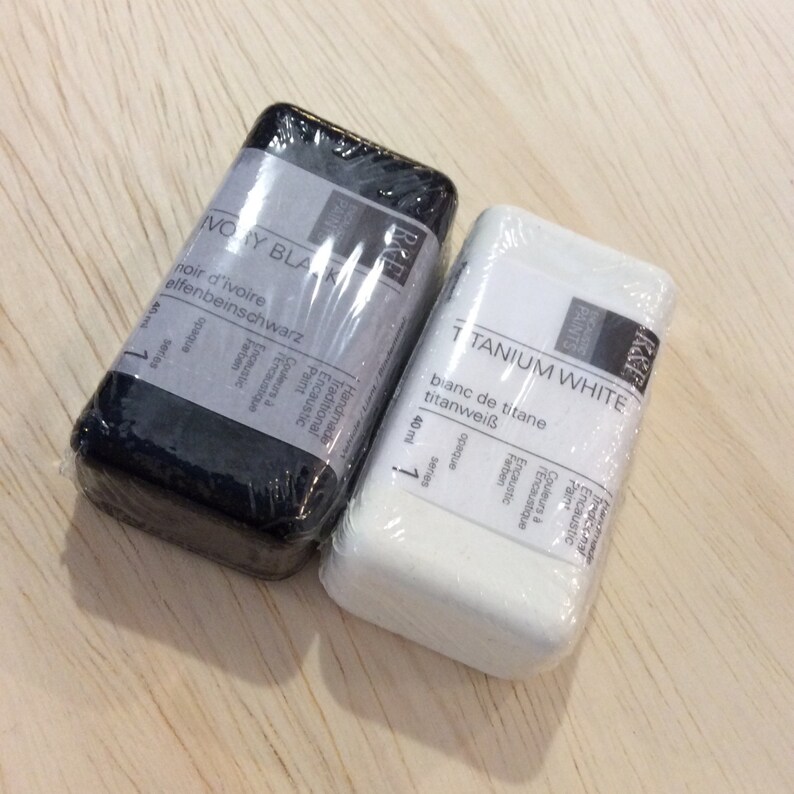 ENCAUSTIC SUPPLIES, WAX Painting, 2 pack black and white, R&F brand, encaustic art, beeswax paint, mixed media, on sale, beeswax art, wax image 1