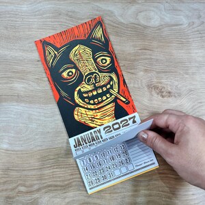 SMOKING DOG CALENDAR 2027 Hand Printed Letterpress, small woodcut, canine lovers gift, pet people, funny dogs, secret santa stocking stuffer bild 3