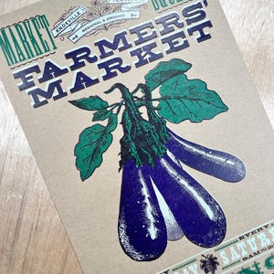 FARMERS MARKET EGGPLANT Poster, Hand Printed Letterpress Print, Knoxville Tn, vegetable art, farm to table, kitchen, buy local veggie lovers