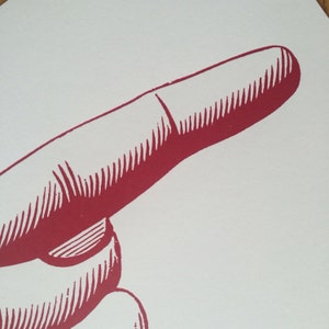 Giant POINTY FINGER Pointing RIGHT Hand Printed Letterpress Poster on Kraft cardstock image 2