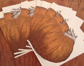 Orange PUMPKIN Farmers Market PACK of 8 Cards, hand printed letterpress harvest decor fall squash jack o lantern halloween party autumn
