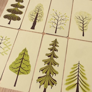 GREEN TREE CARDS Letterpress Prints Merry Christmas Tree Happy Holidays 8 different trees frame or mail Forest Hiking backpacking camping image 1