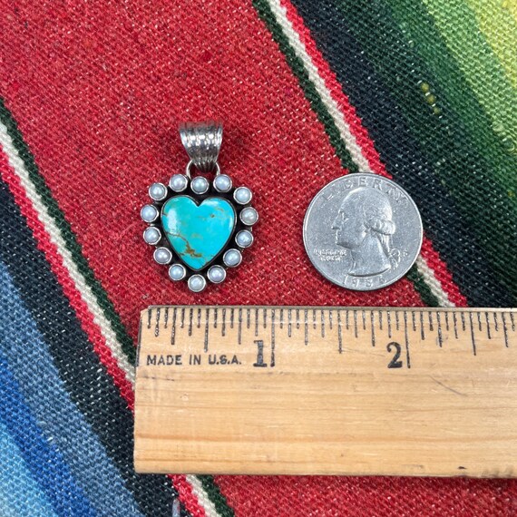 Small HEART TURQUOISE and PEARL Pendant for a nec… - image 6