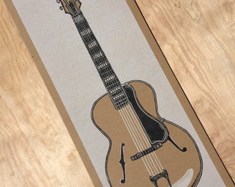 ARCHTOP GUITAR PRINT Hand Printed Letterpress Instrument Linocut Relief Bluegrass Old Time Music Musician Gift Wall Decor Studio Art Blues