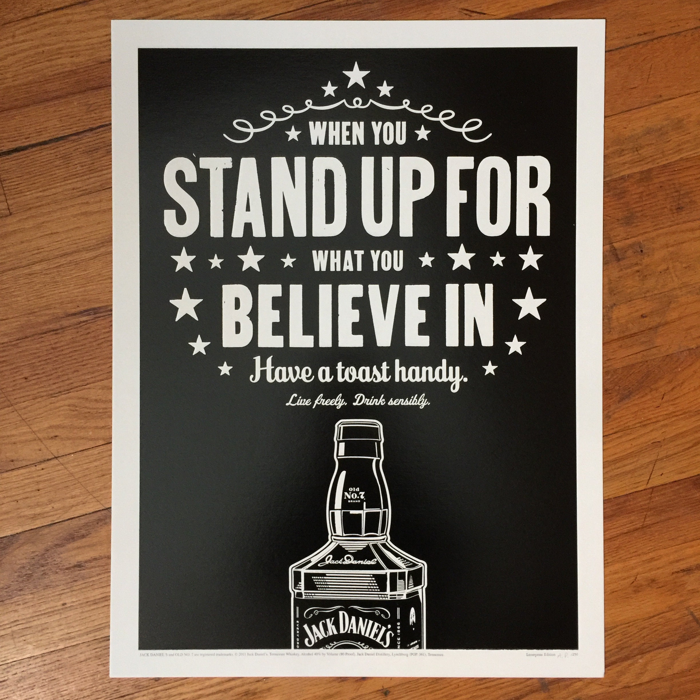 JACK DANIELS POSTER Stand Up, Hand Printed Letterpress Print