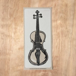 FIDDLE INSTRUMENT PRINT Hand Printed Letterpress Poster Linocut Relief Musician Gift Bluegrass Old Time Music Wall Decor Studio Art Play