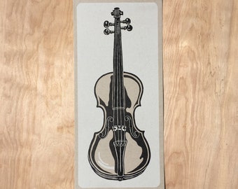 FIDDLE INSTRUMENT PRINT Hand Printed Letterpress Poster Linocut Relief Musician Gift Bluegrass Old Time Music Wall Decor Studio Art Play