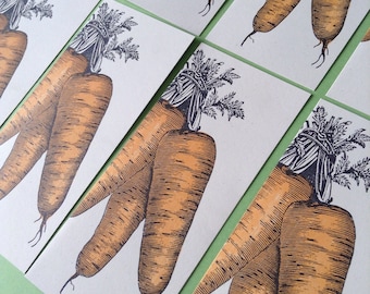 8 CARROT Greeting CARDS Farmers Market, Letterpress Printed Card, fresh ripe veggies, veg lovers, orange root vegetable, Vitamin A