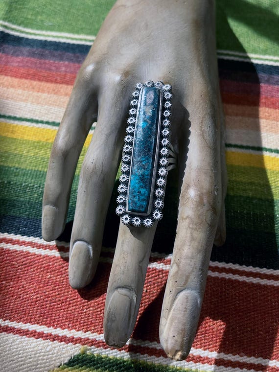 Rectangle STONE Shades of Blue RING Sterling Silv… - image 3