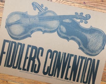 FIDDLERS CONVENTION poster Violin poster Old time music sign Letterpress poster Bluegrass poster Kentucky decor Rustic art Fiddle sign Music