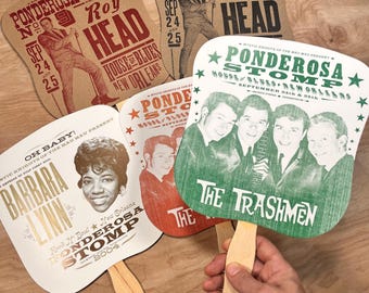 Lot de 5 fans de PONDEROSA STOMP, typographie imprimée à la main, Barbara Lynn, Roy Head, Trashmen, La Nouvelle-Orléans, rock soul blues jazz country pop des marais