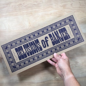 Blue DELUSIONS of BANJER print banjo gifts, letterpress sign, old time music, bluegrass banjo, clawhammer banjo, hand-printed poster, art