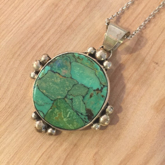 Round Turquoise Pendant Necklace Sterling Silver Chain Signed - Turquoise Pendant Necklace In Sterling Silver Round Turquoise Pendant Necklace Sterling Silver Chain Signed - Turquoise Pendant Necklace In Sterling Silver