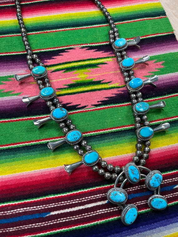 Exquisite Vintage Navajo Turquoise Native American Jewelry Silver Squash Blossom Necklace- 24 Squashes! Exquisite Vintage Navajo Turquoise Native American Jewelry Silver Squash Blossom Necklace- 24 Squashes!
