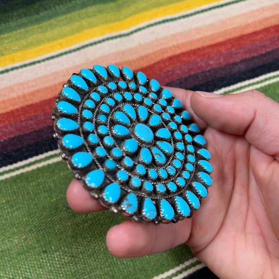 Large TURQUOISE CLUSTER Pin, vintage Native Ameri… - image 3