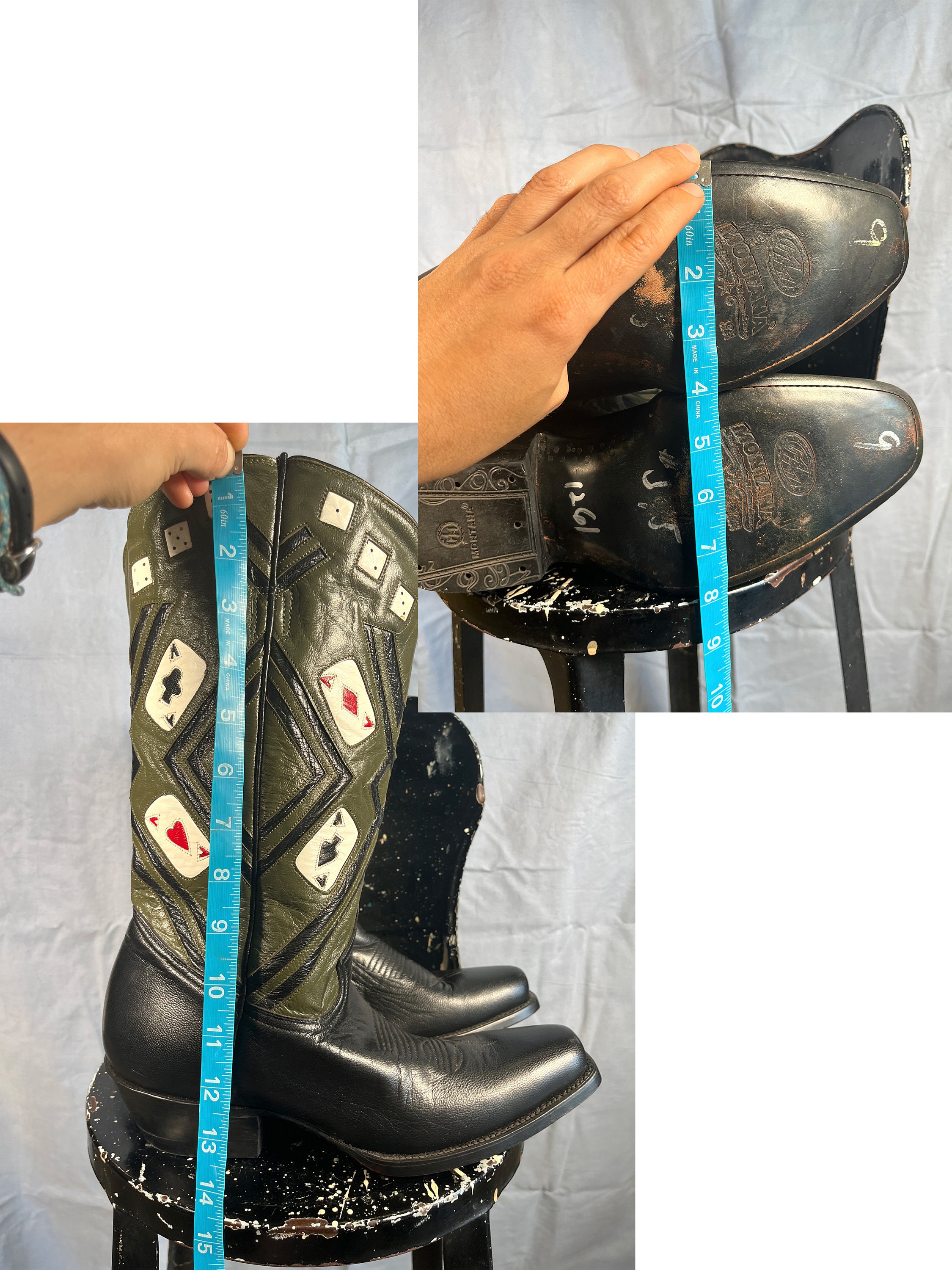 Four Aces COWBOY BOOTS Vintage MONTANA Size 8.5 Mens Black