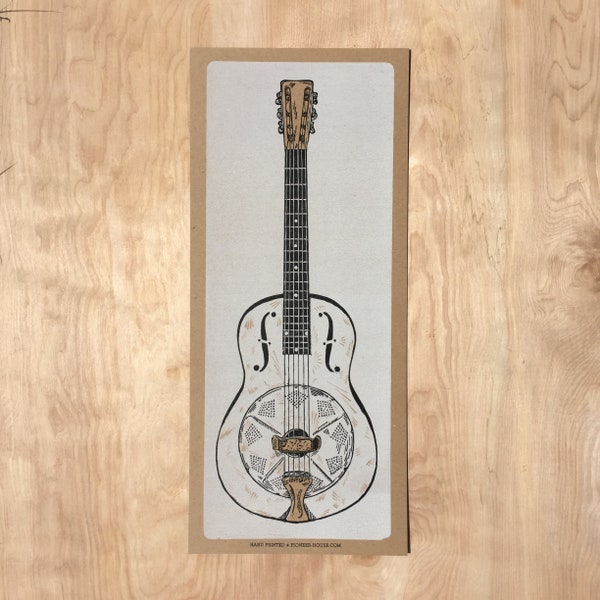 KKS CUSTOM LISTING for Kim Instrument Hand Printed Letterpress Dobro Print Linocut Relief Print Musician Gift Old TIme Bluegrass Music Art