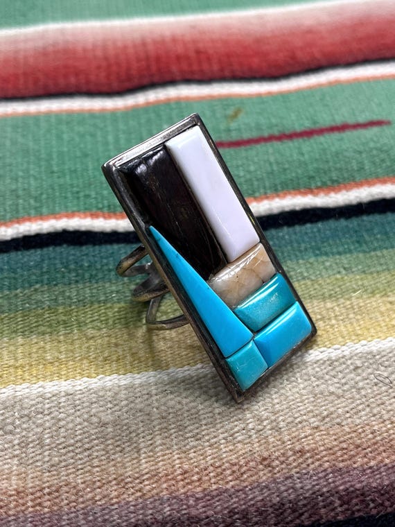 W. Begay RING, MULTI-STONE long rectangular desig… - image 2