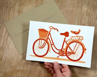 1 LADIES BICYCLE PRINT, fat tire bike, girls bike card, letterpress print, vintage decor, bicycle art decor, bike wall, bike greeting card