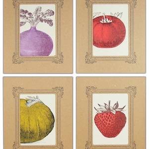 VEGETABLE ART PRINTS, fruit art, Farmers Market, Letterpress art, garden prints, Strawberry art, kitchen prints, Tomato, food art, pumpkin