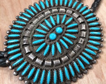 Zuni Needlepoint Cluster TURQUOISE BOLO TIE Needlepoint Native American jewelry, southwestern western wedding, Vintage Native American 1960s