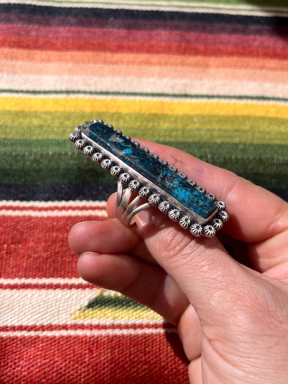 Rectangle STONE Shades of Blue RING Sterling Silv… - image 7