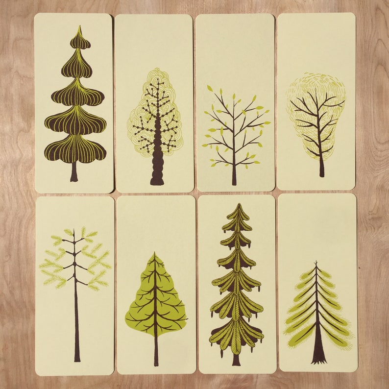 GREEN TREE CARDS Letterpress Prints Merry Christmas Tree Happy Holidays 8 different trees frame or mail Forest Hiking backpacking camping image 2