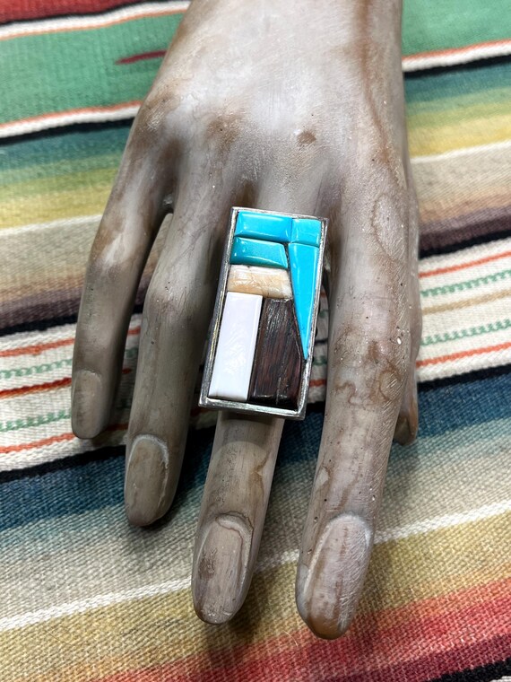 W. Begay RING, MULTI-STONE long rectangular desig… - image 8