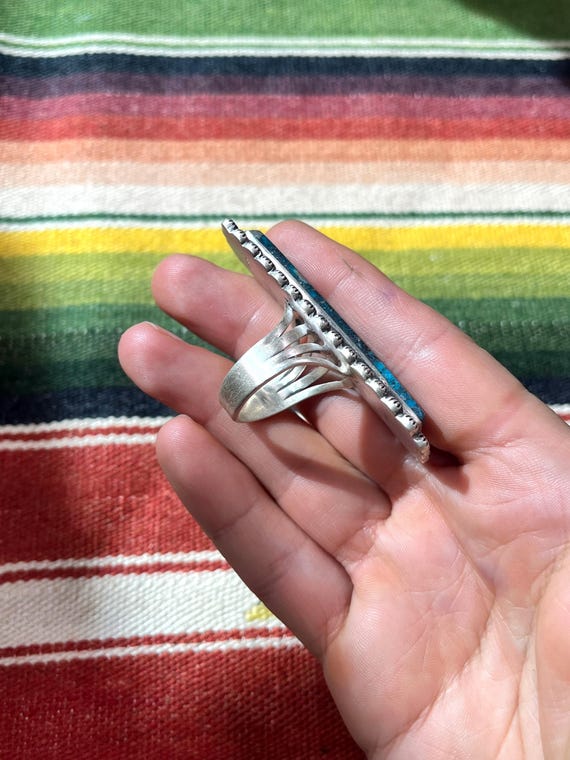 Rectangle STONE Shades of Blue RING Sterling Silv… - image 9