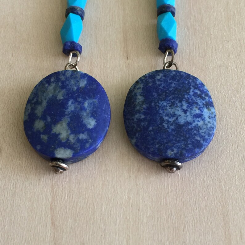 Long LAPIS EARRINGS With Turquoise Accents Sterling Silver Etsy