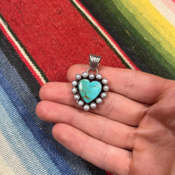 Small HEART TURQUOISE and PEARL Pendant for a nec… - image 1