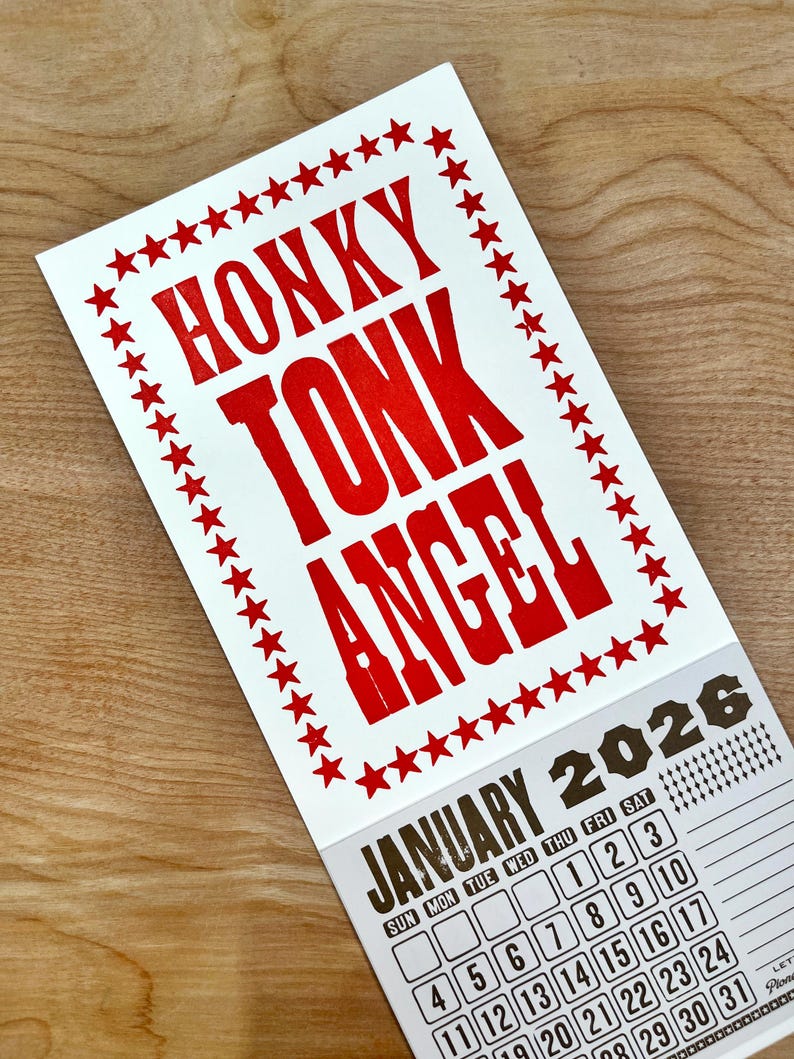 HONKY TONK Angel Mini 2026 CALENDAR Choose White or Orange Paper Hand Printed Letterpress country music star Loretta Lynn Dolly Parton Bild 6