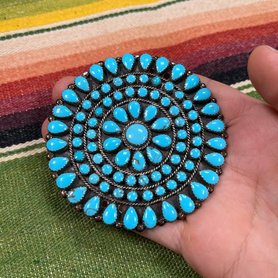 Large TURQUOISE CLUSTER Pin, Vintage Native American Brooch
